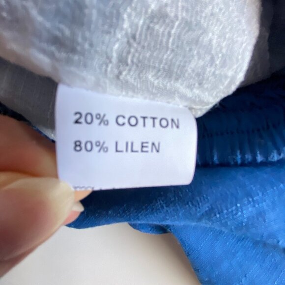 Wide Leg Linen Cotton Blue & Whited Cropped Pants Sz 6 - Picture 7 of 13